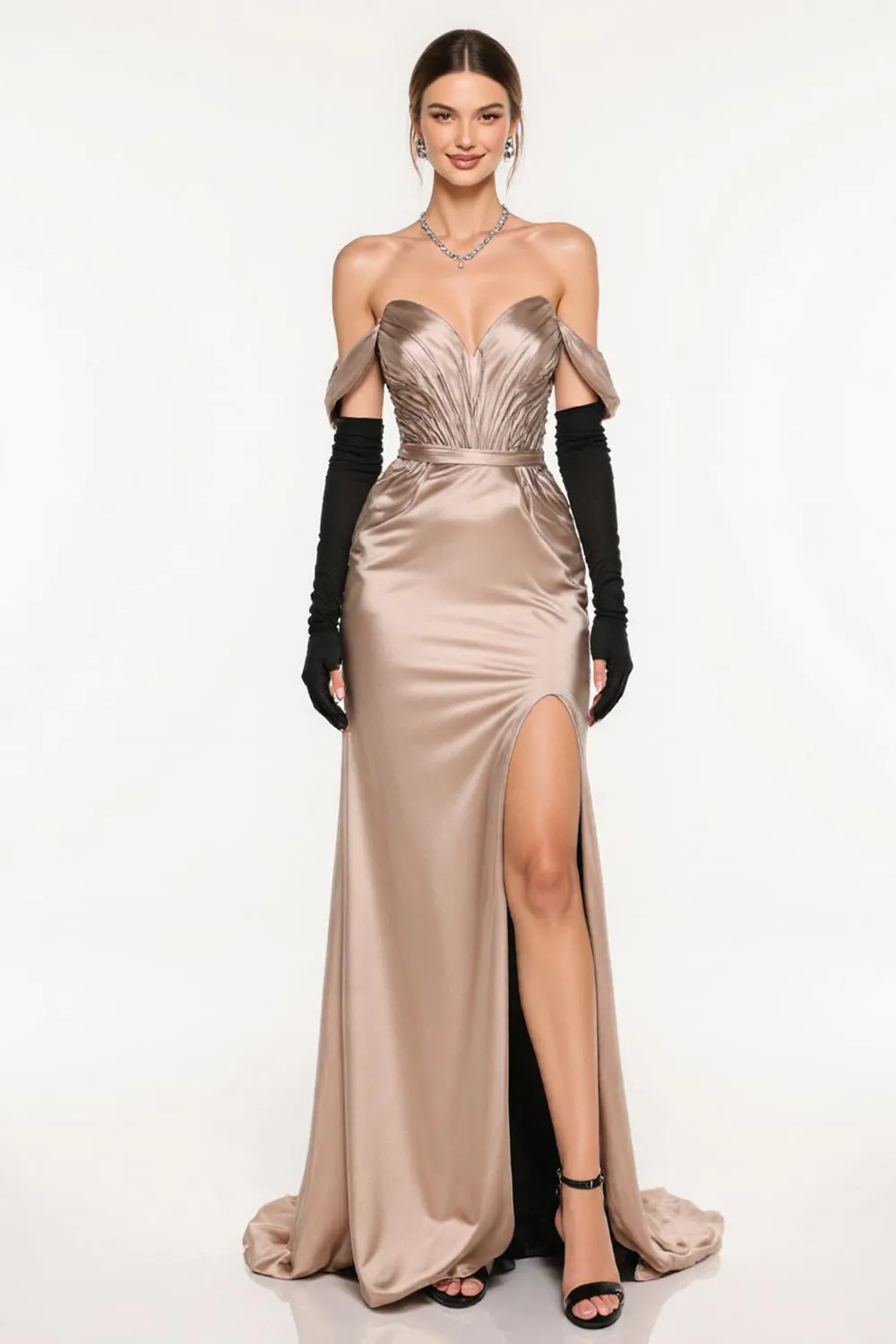 Champagne Sheath Satin Off The Shoulder Pageant Dress sold by Zapaka