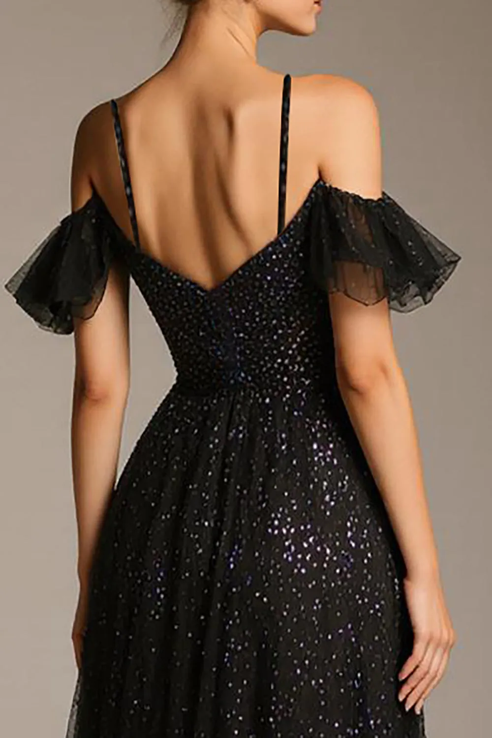 Sparkly Black Cold Shoulder A-Line Tulle Pageant Dress sold by Zapaka product image thumbnail 4