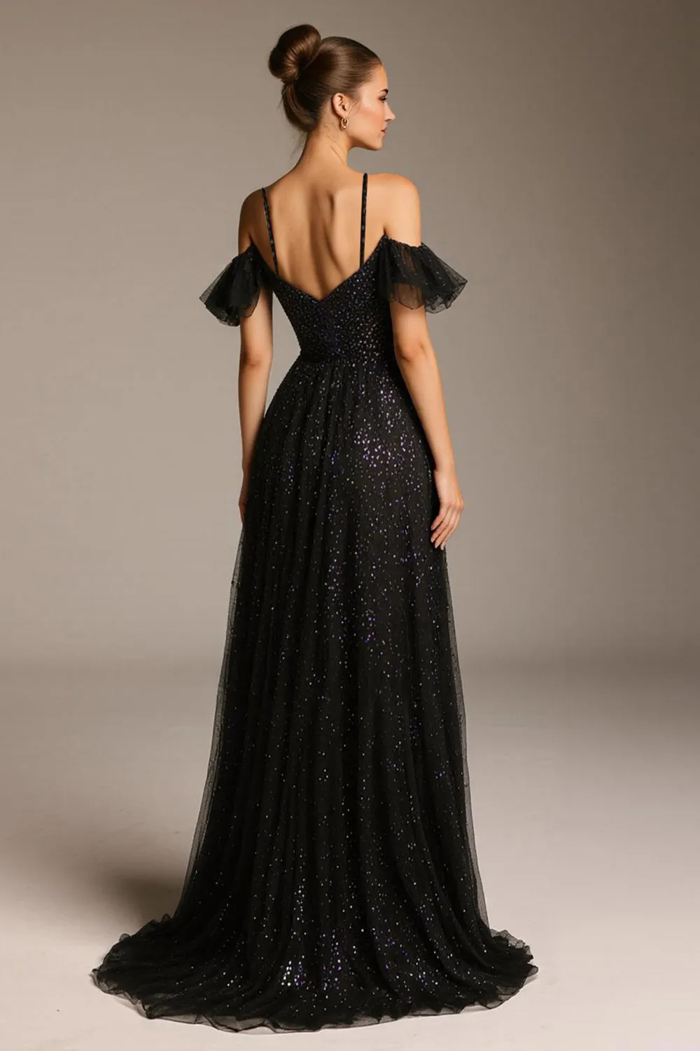 Sparkly Black Cold Shoulder A-Line Tulle Pageant Dress sold by Zapaka product image thumbnail 2