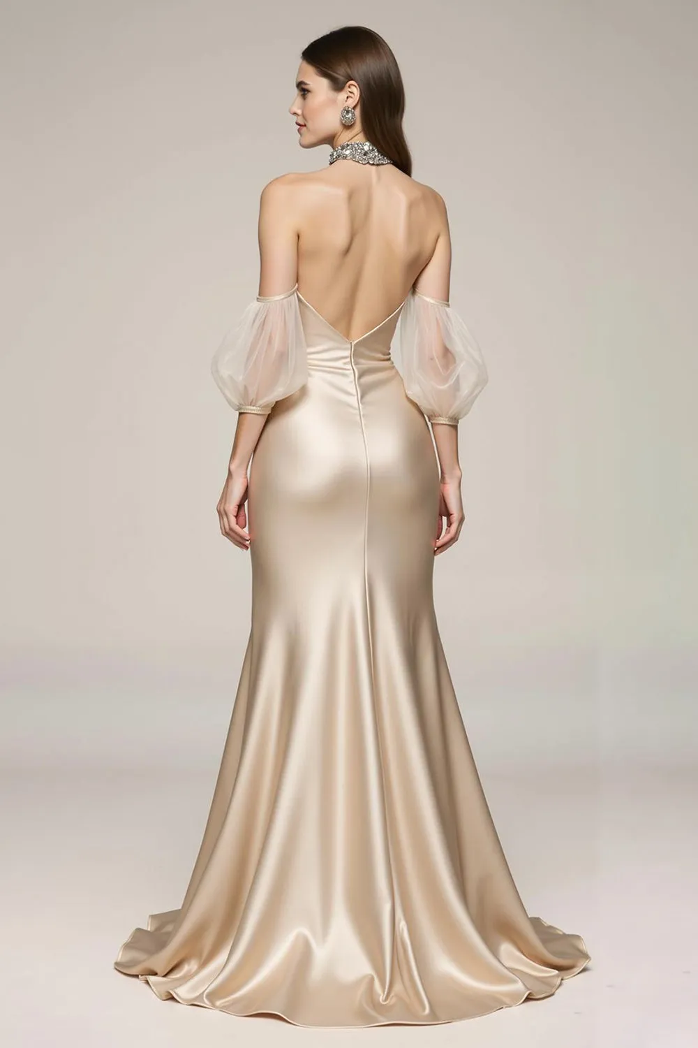 Champagne Mermaid Cold Shoulder Pageant Dress with Slit sold by Zapaka product image thumbnail 2