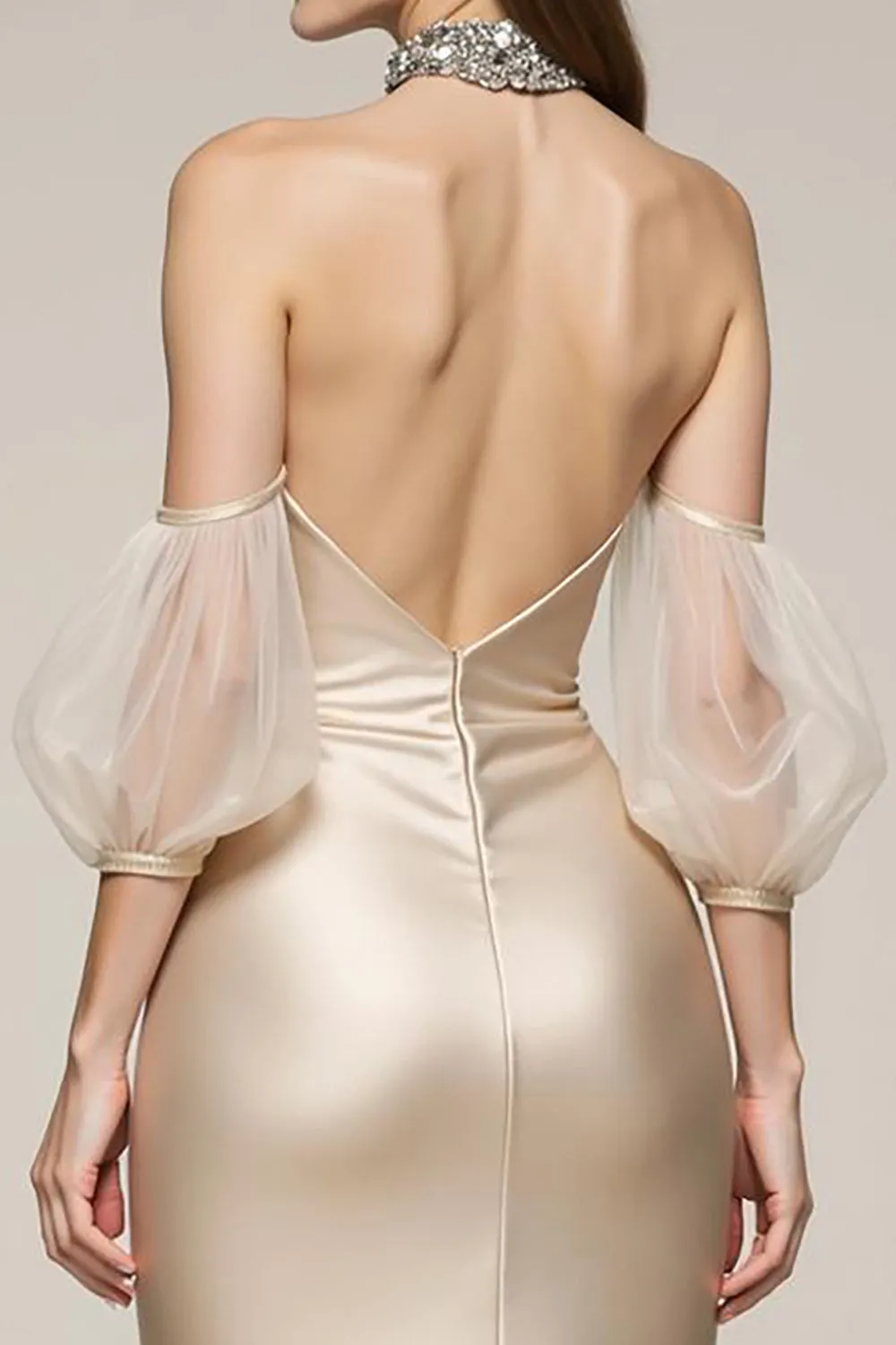 Champagne Mermaid Cold Shoulder Pageant Dress with Slit sold by Zapaka product image thumbnail 4