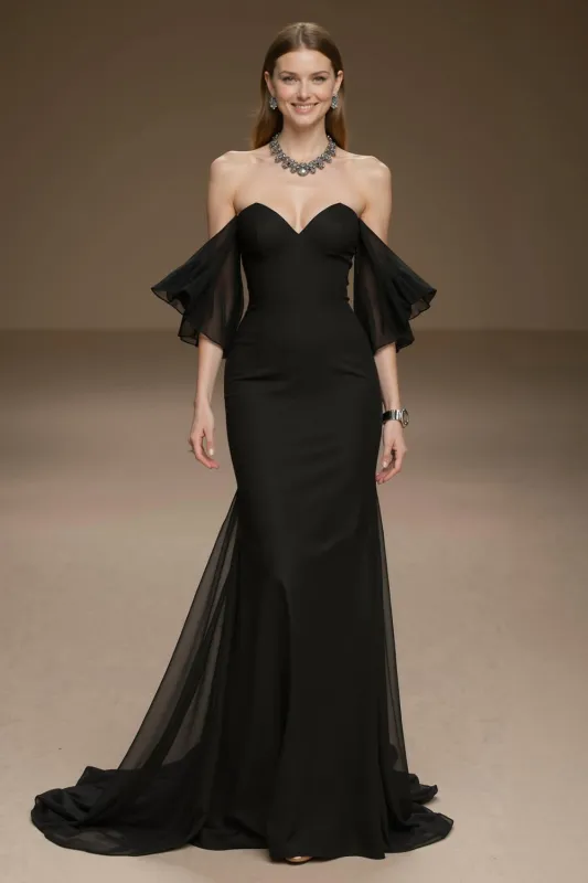 Off The Shoulder Black Mermaid Ruffled Pageant Dress sold by Zapaka