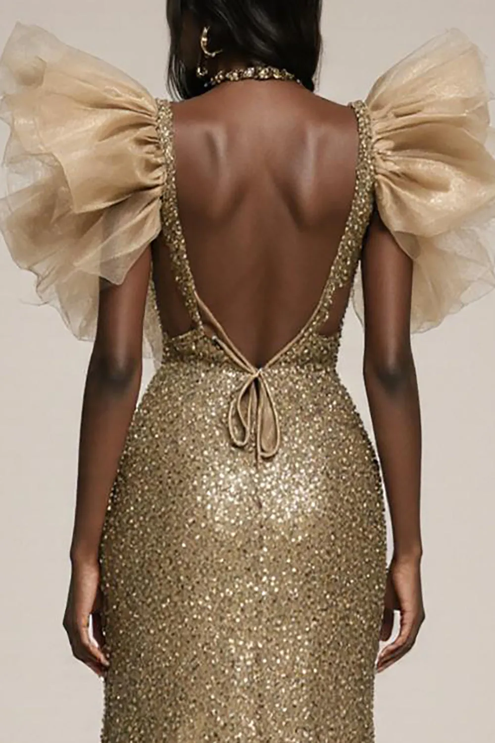Sparkly Gold Mermaid Ruffled Pageant Dress with Slit sold by Zapaka product image thumbnail 4