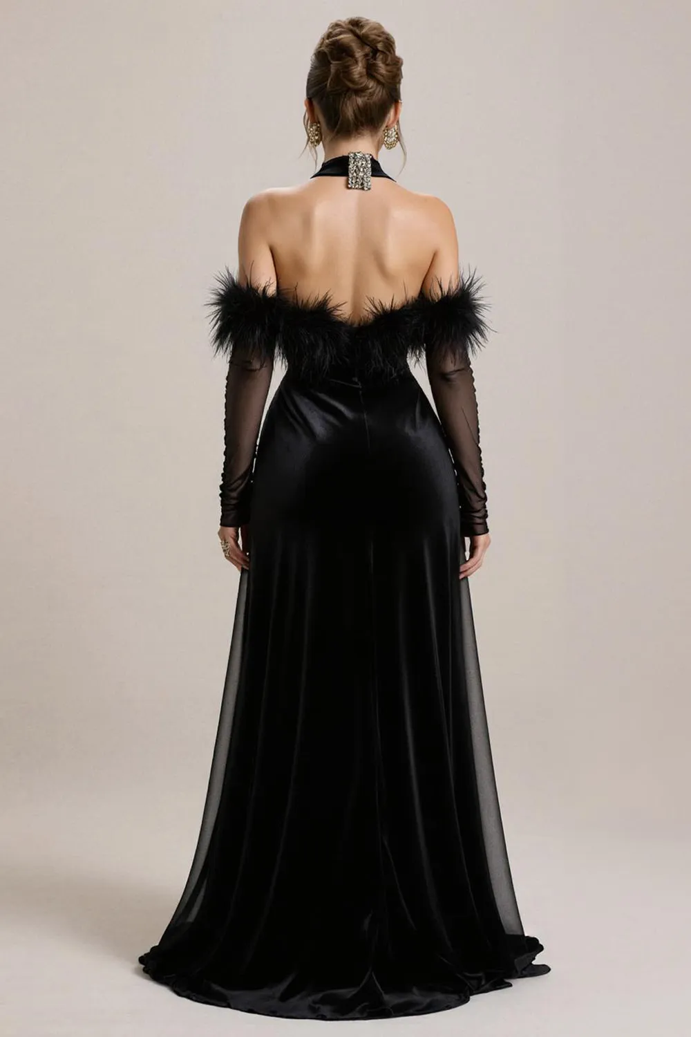 Black Cold Shoulder Velvet Pageant Dress with Slit sold by Zapaka product image thumbnail 2