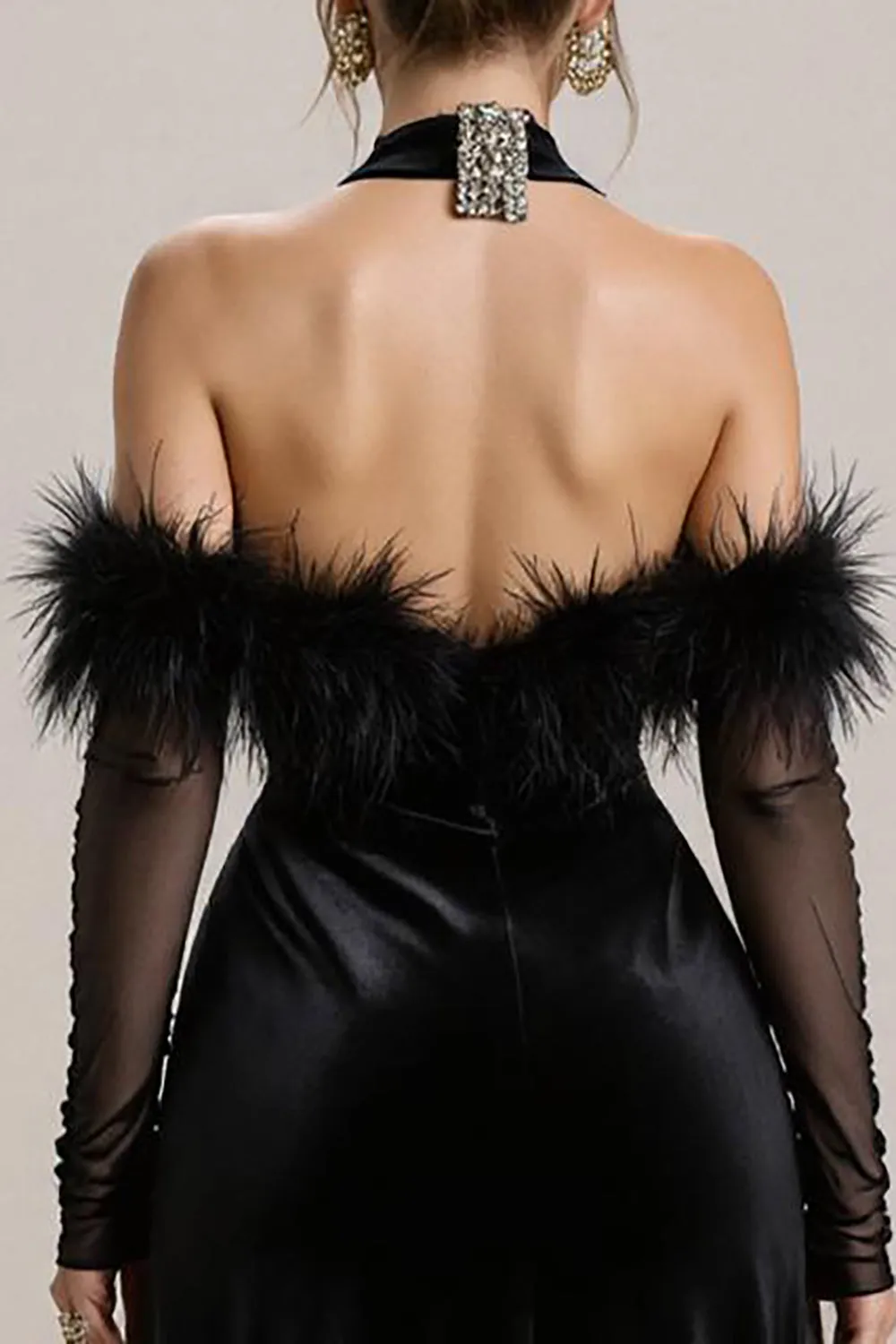 Black Cold Shoulder Velvet Pageant Dress with Slit sold by Zapaka product image thumbnail 4