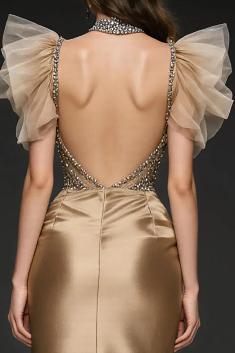 Champagne Mermaid Sequin Long Pageant Dress sold by Zapaka product image thumbnail 4