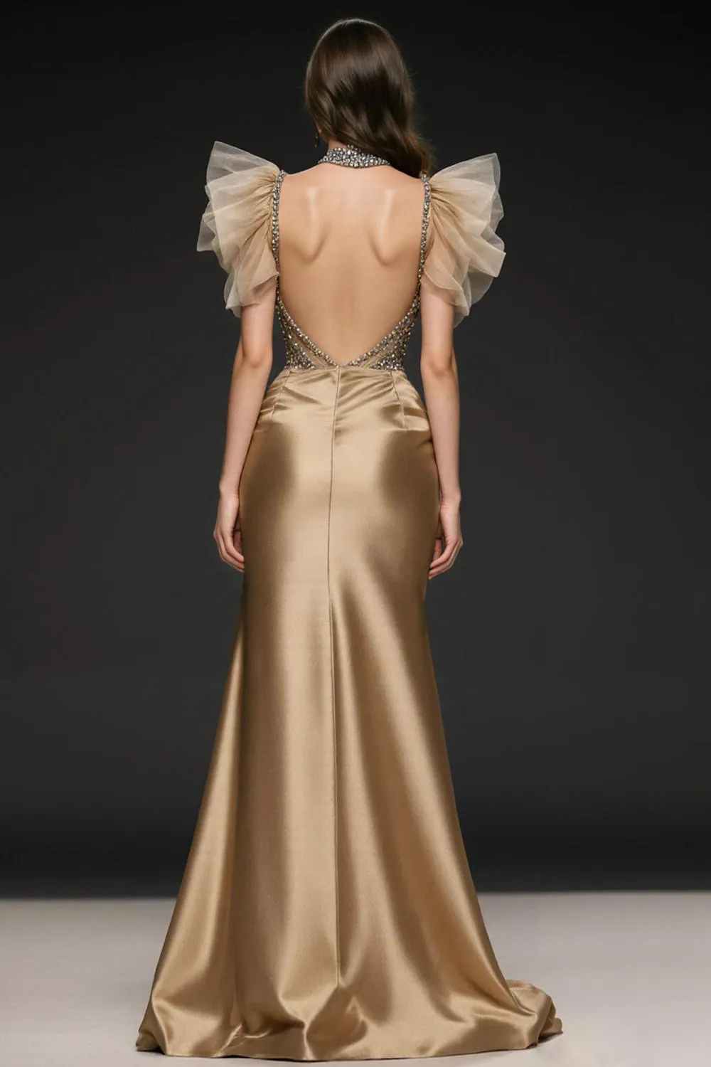 Champagne Mermaid Sequin Long Pageant Dress sold by Zapaka product image thumbnail 2