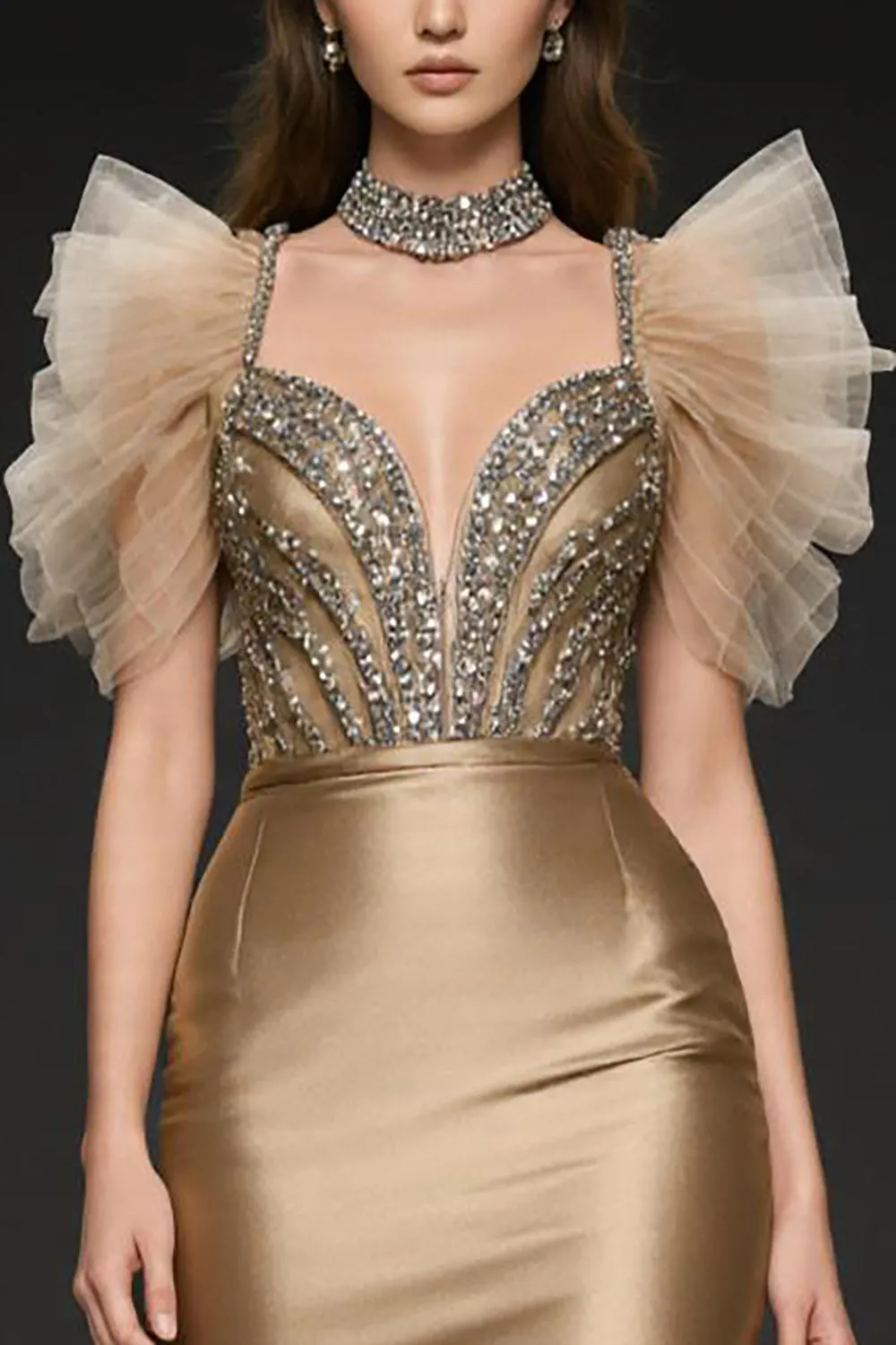 Champagne Mermaid Sequin Long Pageant Dress sold by Zapaka product image thumbnail 3