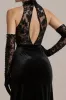 Black Halter Lace A Line Long Pageant Dress with Slit sold by Zapaka