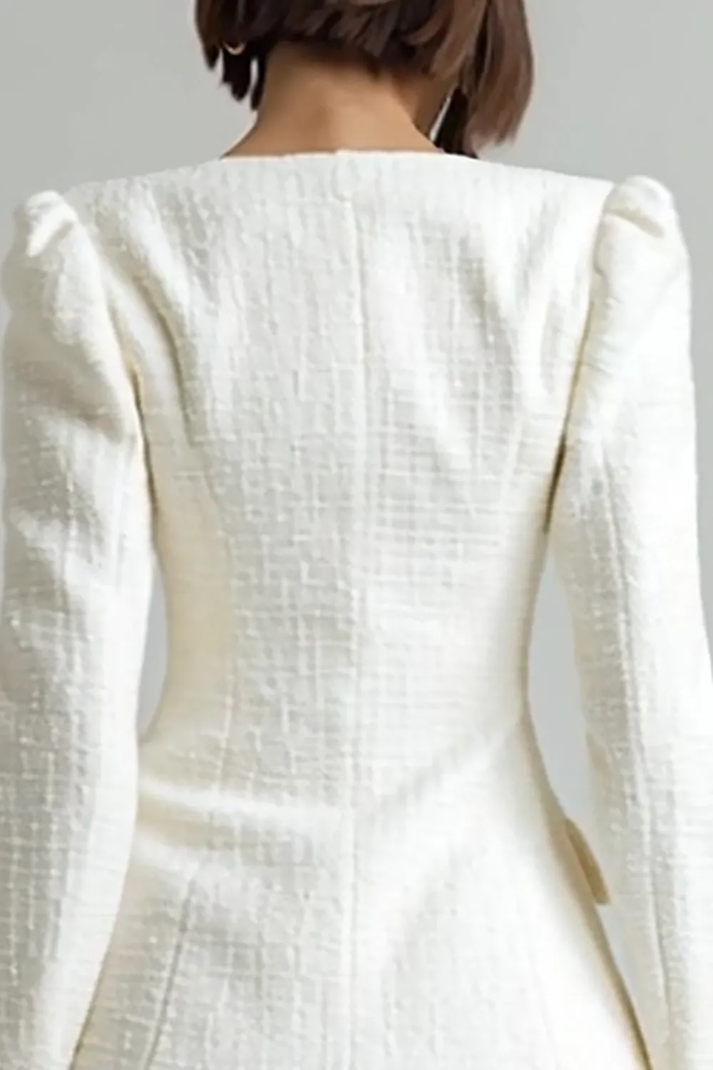 2 Piece Ivory Tweed Single Breasted A Line Work Dress with Sleeves sold by Zapaka product image thumbnail 4