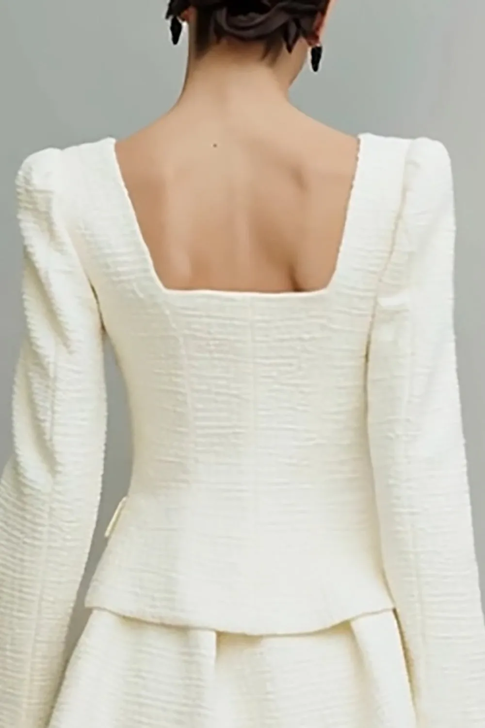 2 Piece Ivory Tweed Square Neck Single Breasted Long Sleeves Short Work Dress sold by Zapaka product image thumbnail 4