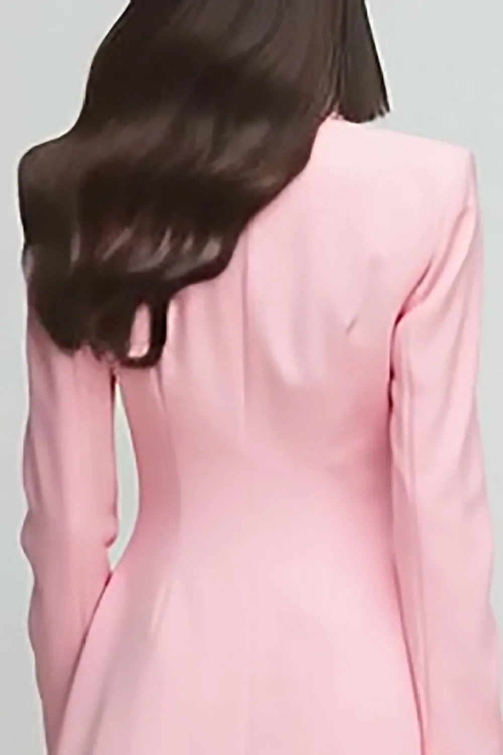 Pink Peak Lapel A Line Satin Double Breasted Short Work Dress with Sleeves sold by Zapaka product image thumbnail 4