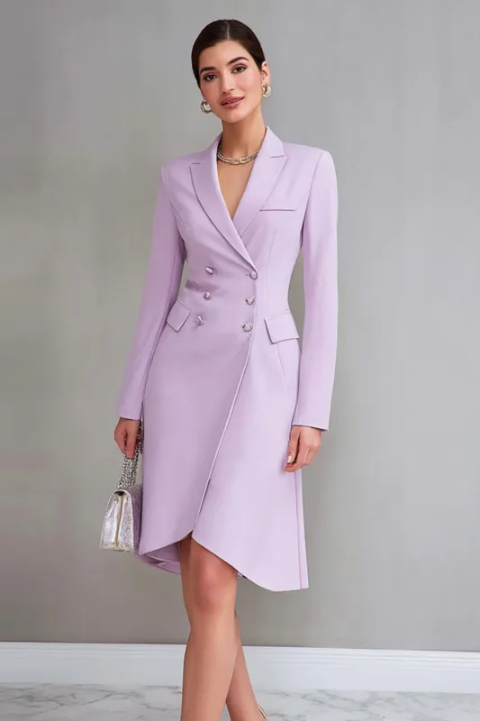 Lilac Satin Double Breasted Sheath Long Sleeves Midi Work Dress sold by Zapaka