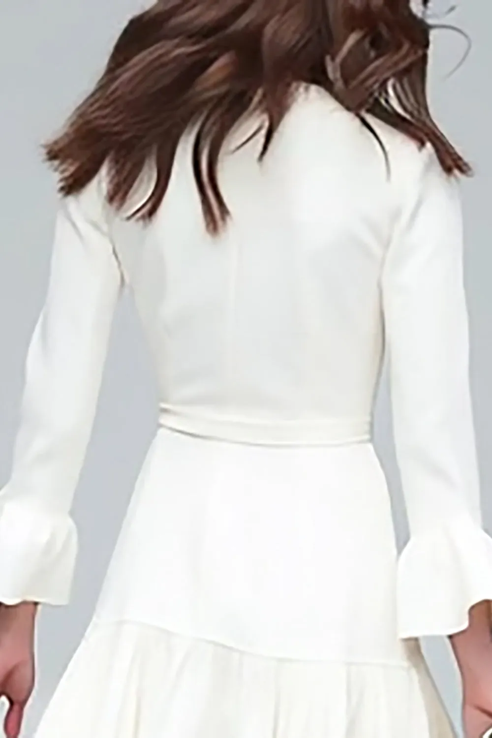 Ivory V-Neck Sheath Long Sleeves Midi Work Dress with Ruffles sold by Zapaka product image thumbnail 4