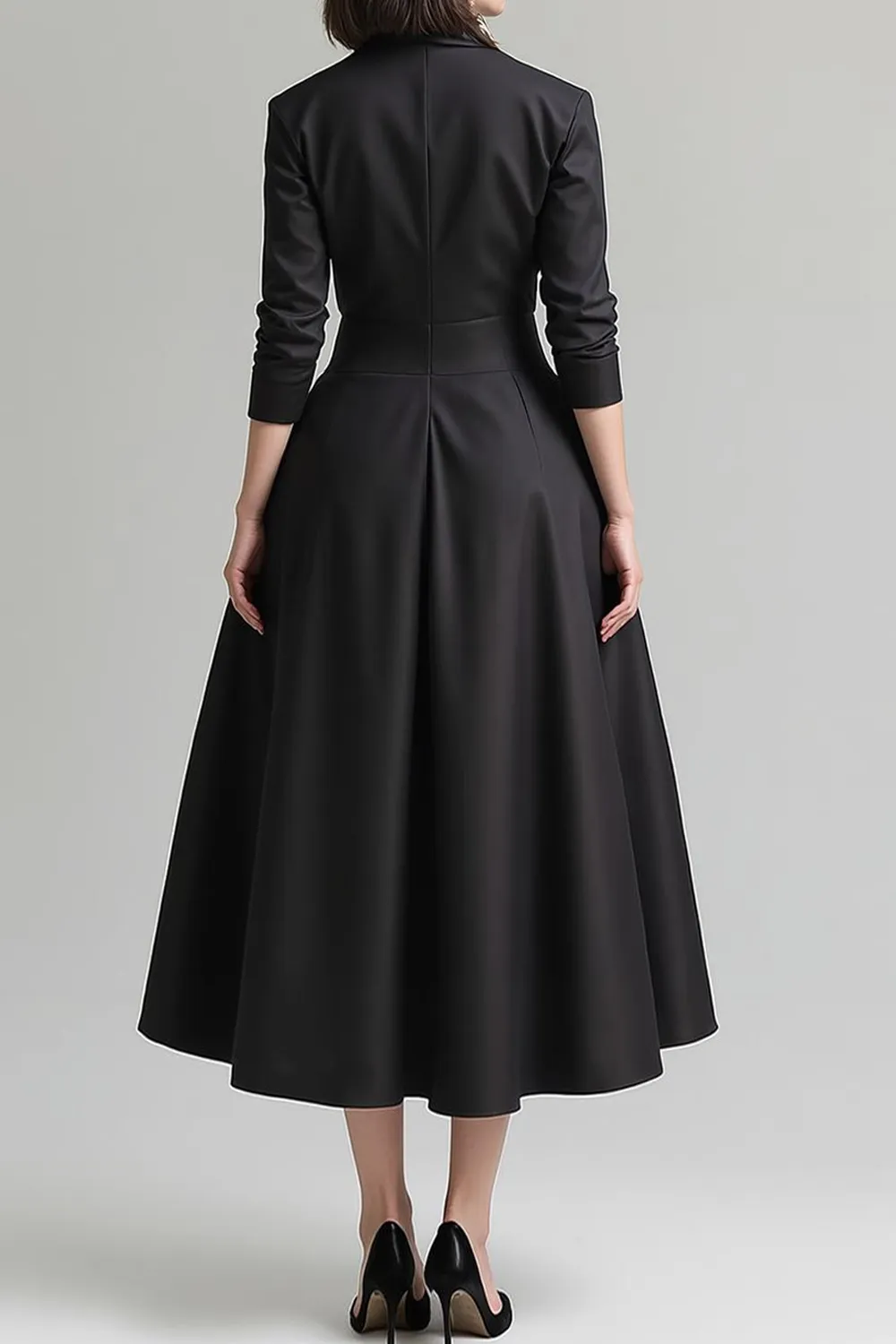 Black Satin A Line Shawl Lapel Work Dress with Pockets sold by Zapaka product image thumbnail 2