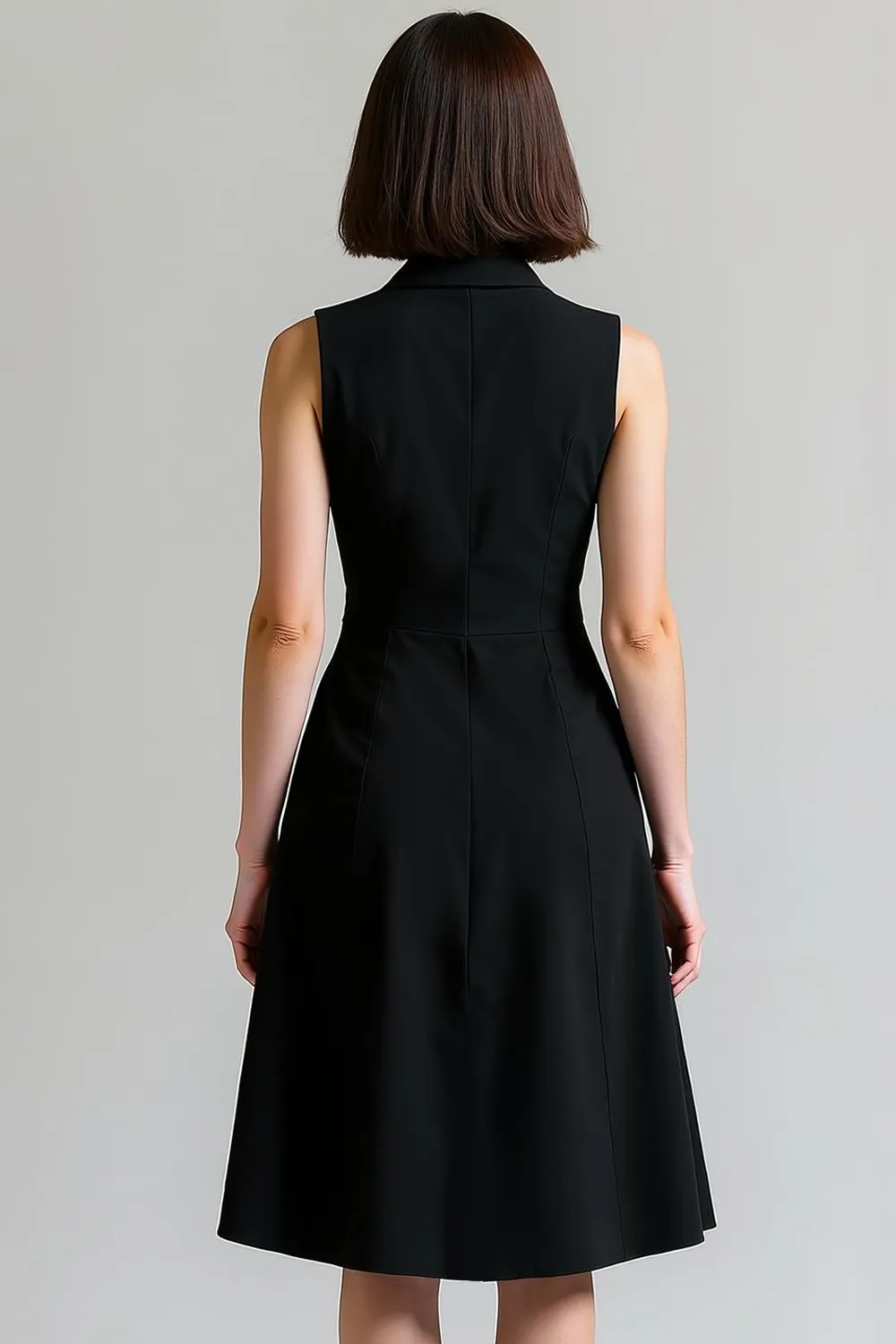 Black A Line Sleeveless Single Breasted Notched Lapel Midi Work Dress sold by Zapaka product image thumbnail 2
