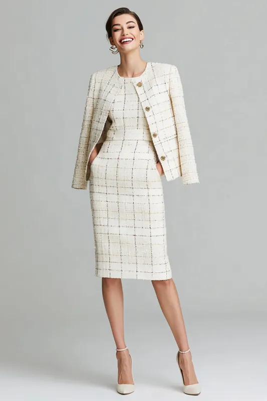 Mix Black Grid Midi 2 Piece Tweed Work Dress with Pockets sold by Zapaka