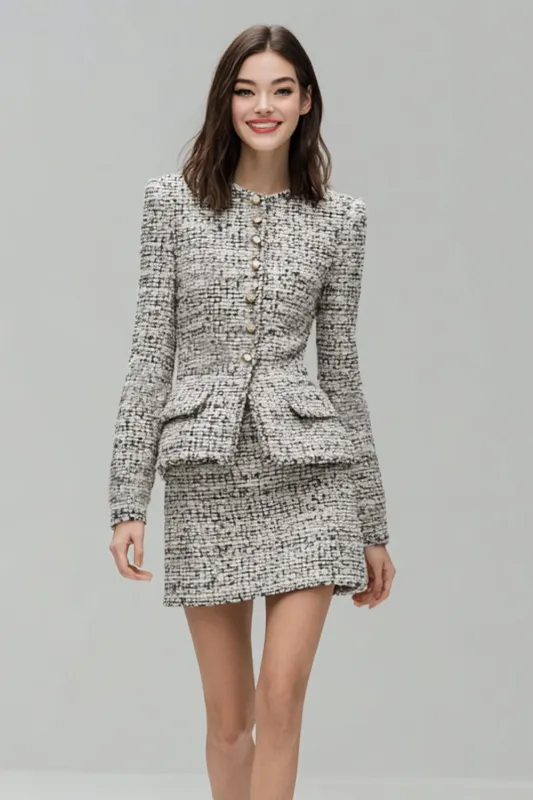 Grey 2 Piece Tweed Pencil Short Work Dress sold by Zapaka