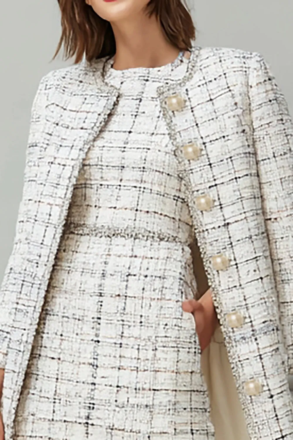 Mix Black Grid Tweed 2 Piece Midi Work Dress sold by Zapaka product image thumbnail 2