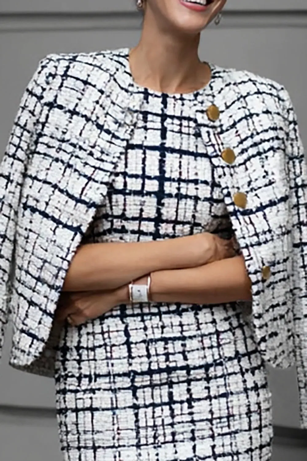 2 Piece Mix Black Grid Tweed Pencil Work Dress sold by Zapaka product image thumbnail 2