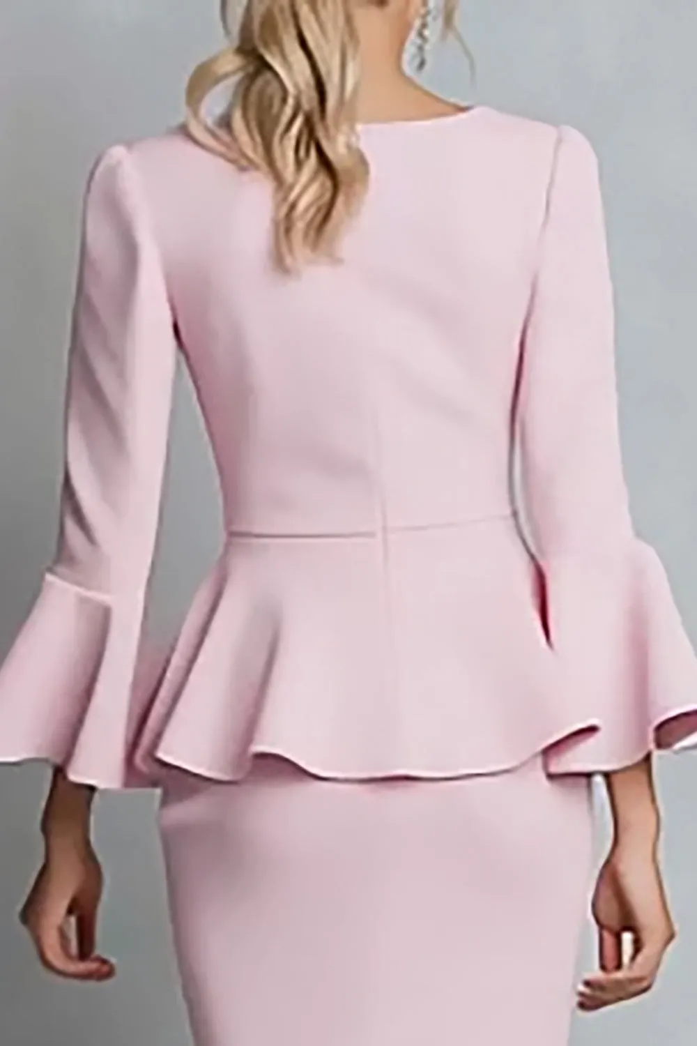 V Neck Ruffled Sheath Pink Midi Work Dress sold by Zapaka product image thumbnail 4