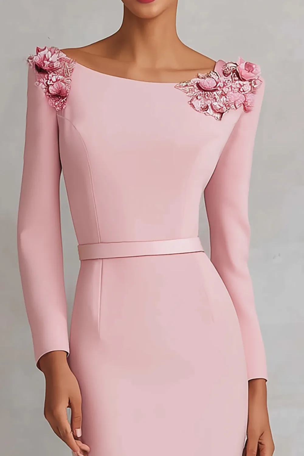 Pink Boat Neck Sheath Appliques Midi Work Dress sold by Zapaka product image thumbnail 3
