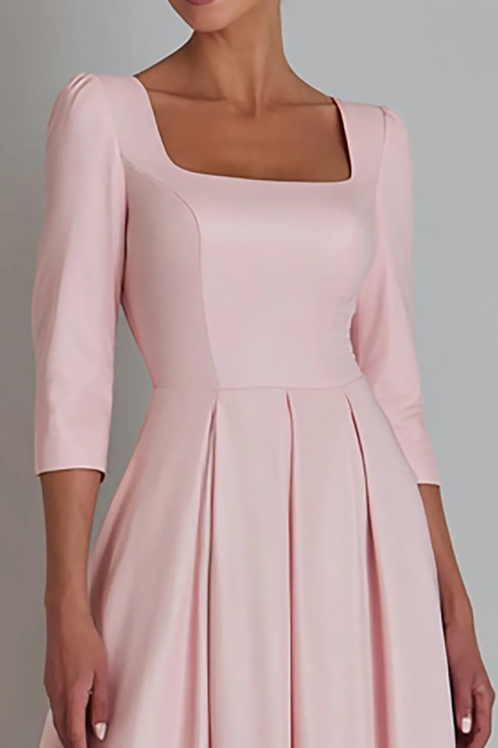 Pink Square Neck A Line Satin Work Dress with Sleeve sold by Zapaka product image thumbnail 3