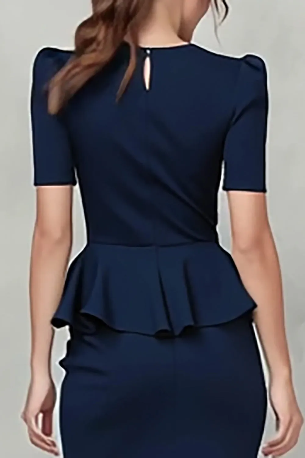Ruffled V Neck Navy Sheath Midi Work Dress sold by Zapaka product image thumbnail 4