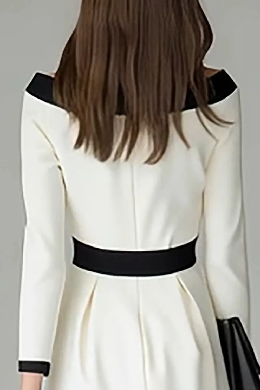 Black White Off the Shouder Sheath Midi Work Dress sold by Zapaka product image thumbnail 4