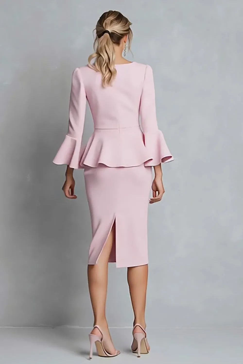 Pink Ruffled Sheath Work Dress with Sleeve sold by Zapaka product image thumbnail 2