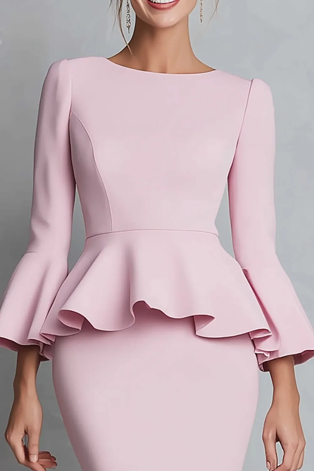 Pink Ruffled Sheath Work Dress with Sleeve sold by Zapaka product image thumbnail 3