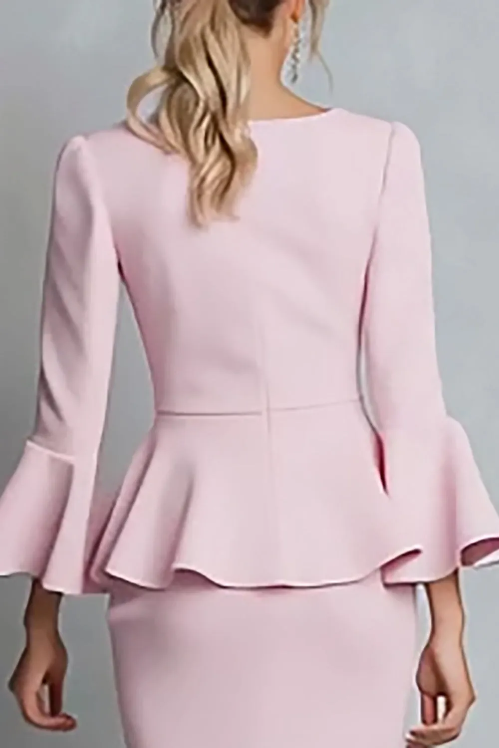 Pink Ruffled Sheath Work Dress with Sleeve sold by Zapaka product image thumbnail 4