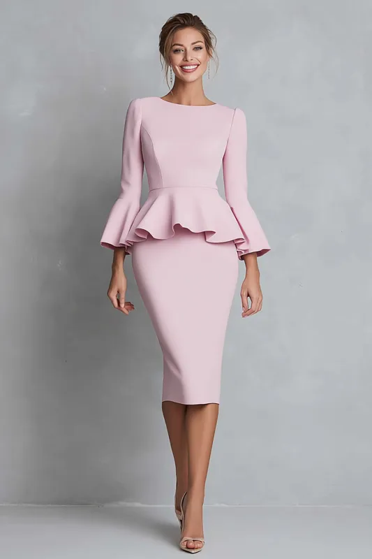 Pink Ruffled Sheath Work Dress with Sleeve sold by Zapaka