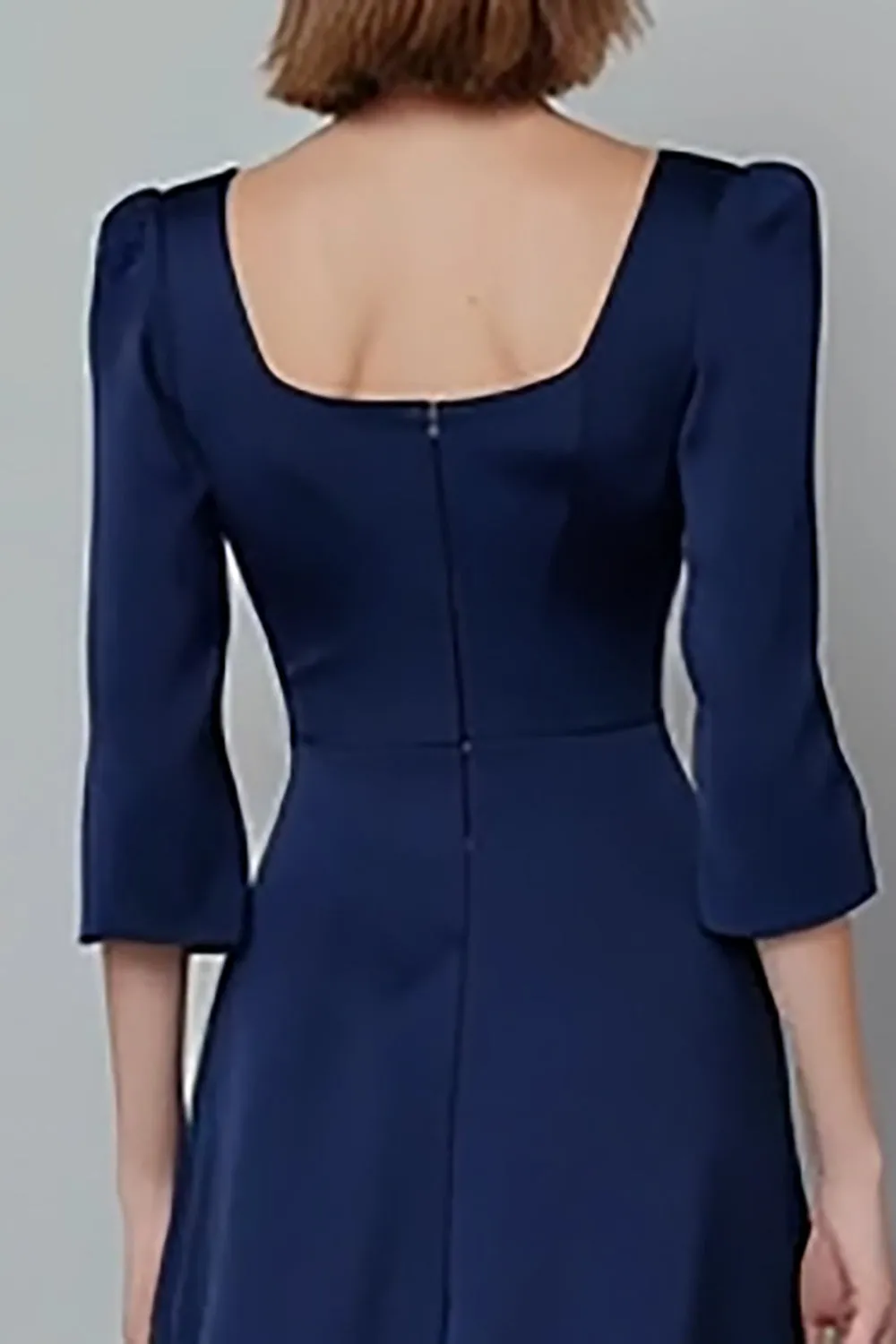 Square Neck Satin Navy A Line Midi Work Dress sold by Zapaka product image thumbnail 4