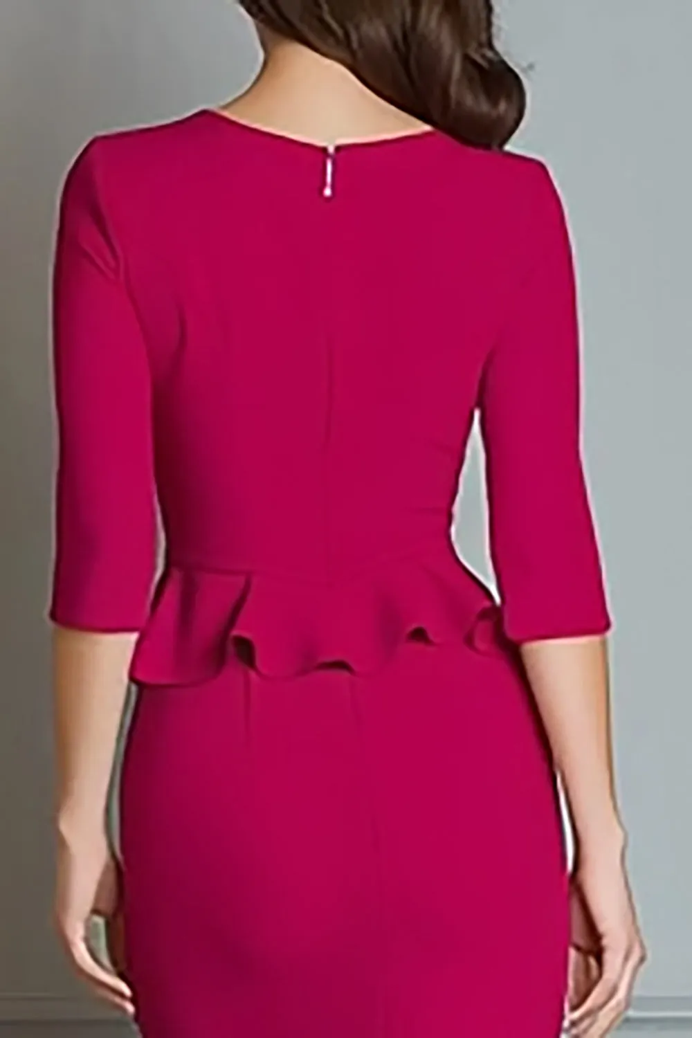 Fuchsia V Neck Mermaid Midi Work Dress with Sleeve sold by Zapaka product image thumbnail 4