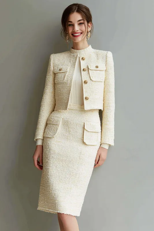 Ivory Bodycon 2-Piece Long Sleeve Work Dress sold by Zapaka