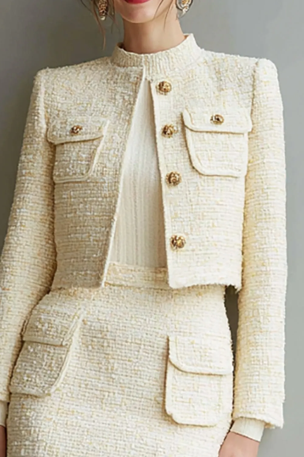 Ivory Bodycon 2-Piece Long Sleeve Work Dress sold by Zapaka product image thumbnail 2