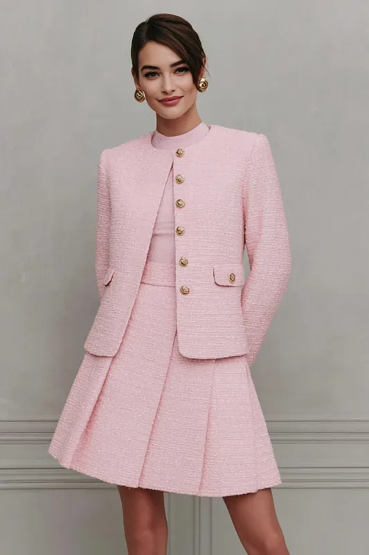 Pink A Line 2-Piece Long Sleeve Work Dress sold by Zapaka