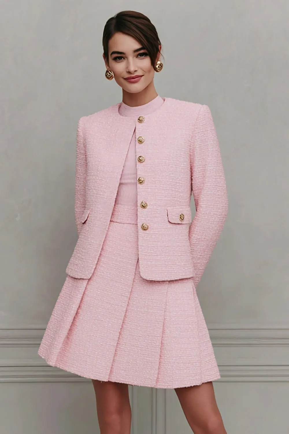 Pink A Line 2-Piece Long Sleeve Work Dress sold by Zapaka