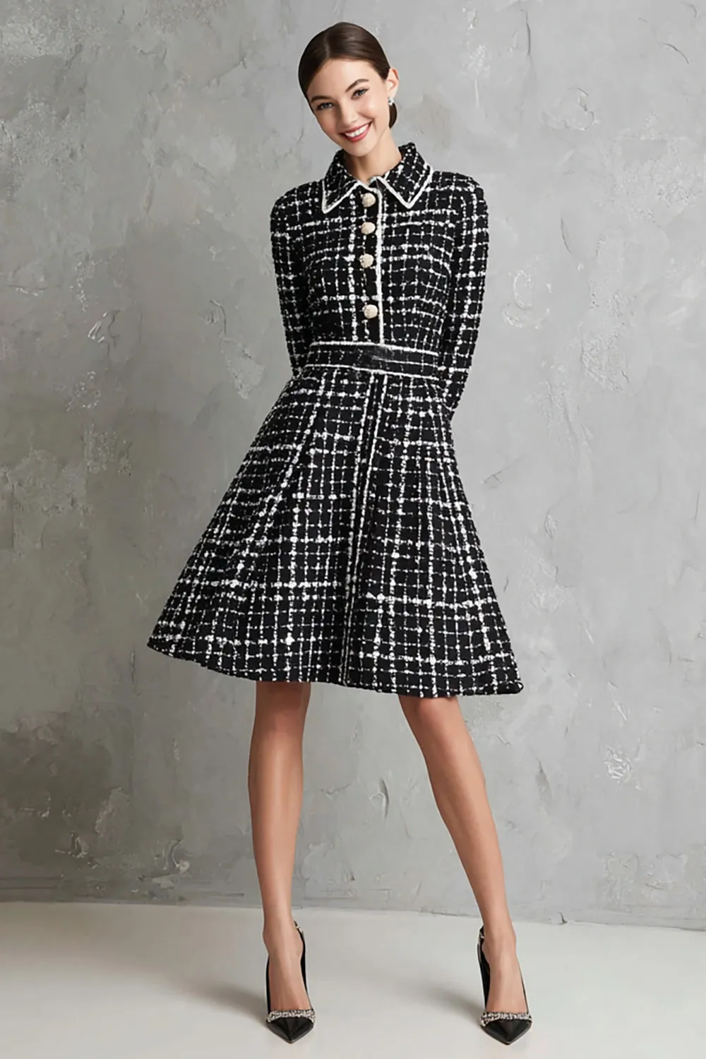 Black A Line Long Sleeve Striped Work Dress sold by Zapaka