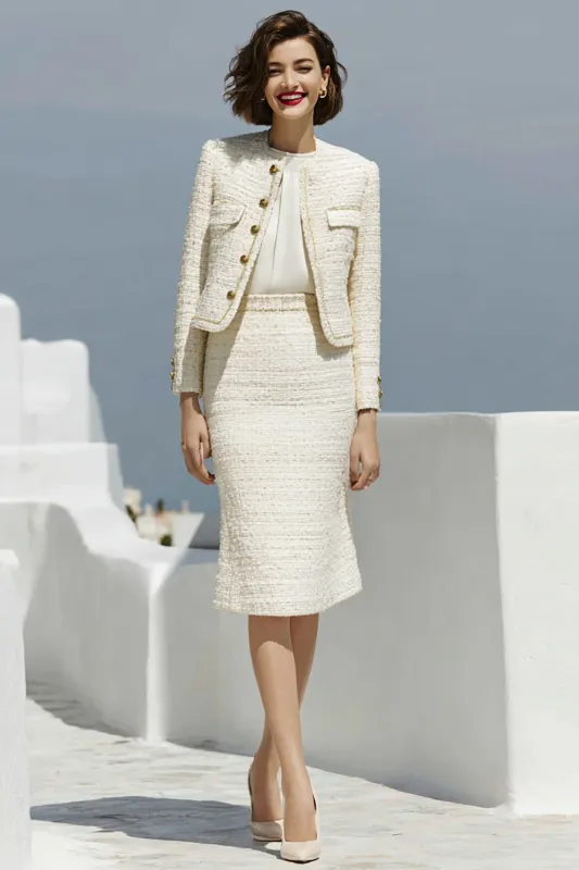 Ivory Bodycon 2-Piece Round Neck Work Dress sold by Zapaka