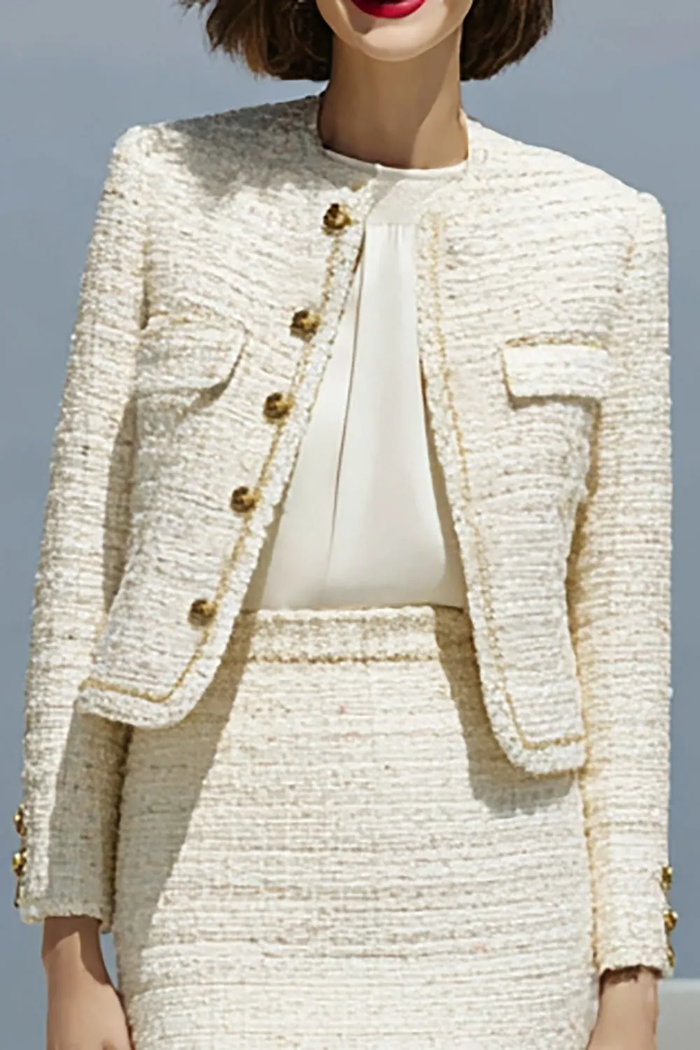 Ivory Bodycon 2-Piece Round Neck Work Dress sold by Zapaka product image thumbnail 2