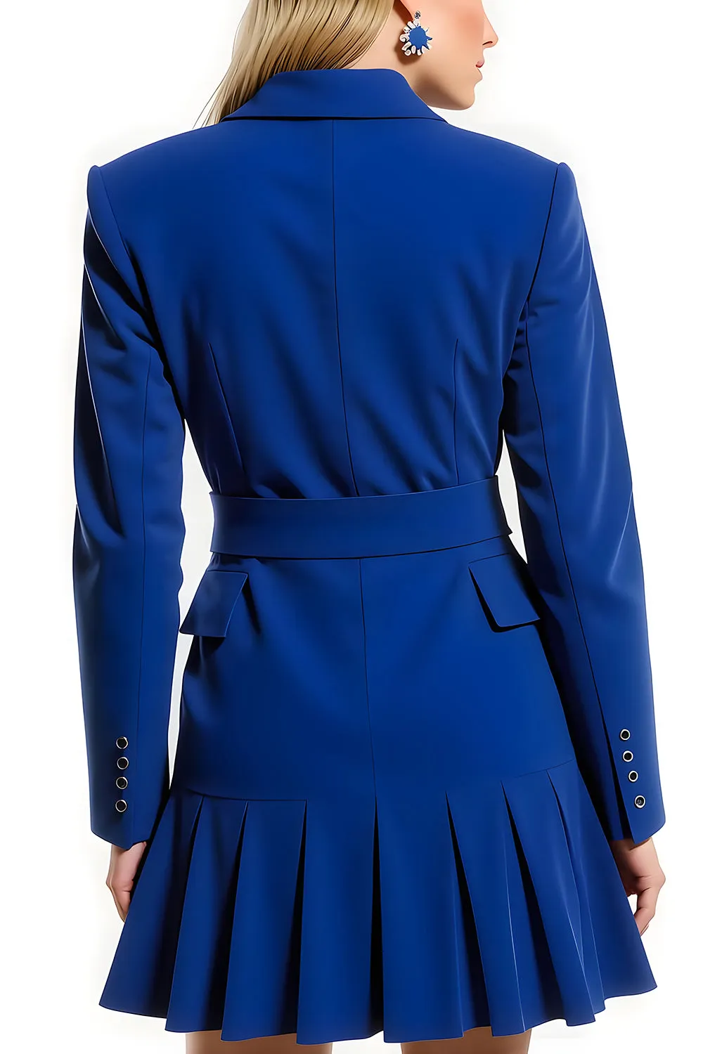 Royal Blue Peak Lapel Long Sleeves Short Blazer Dress sold by Zapaka product image thumbnail 2