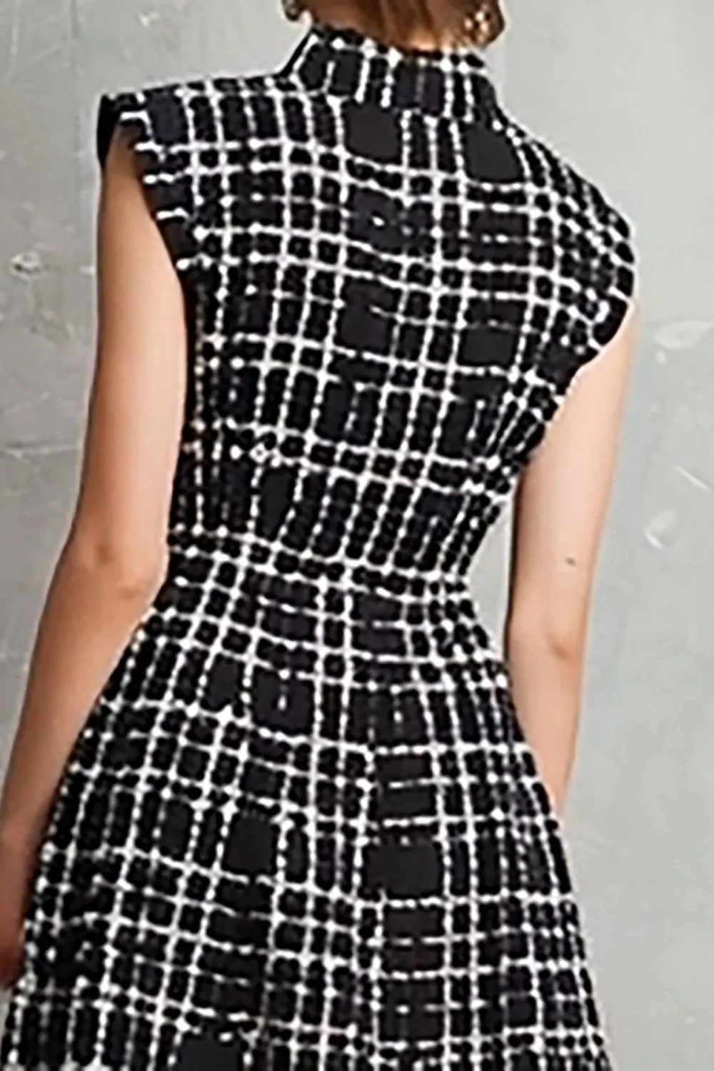 Black Tweed Plaid Single Breasted A Line Midi Work Dress sold by Zapaka product image thumbnail 4
