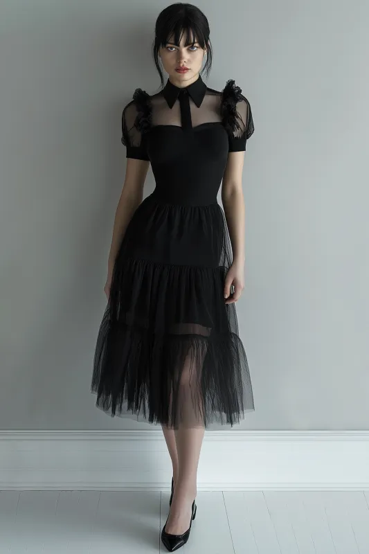 Black High Neck A Line Tulle Cocktail Dress sold by Zapaka