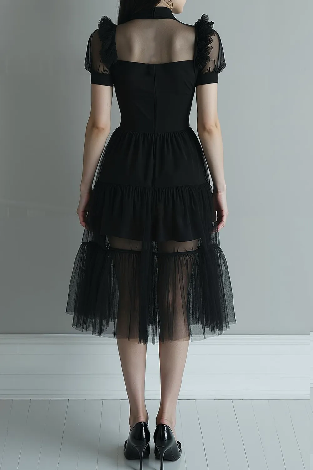 Black High Neck A Line Tulle Cocktail Dress sold by Zapaka product image thumbnail 2