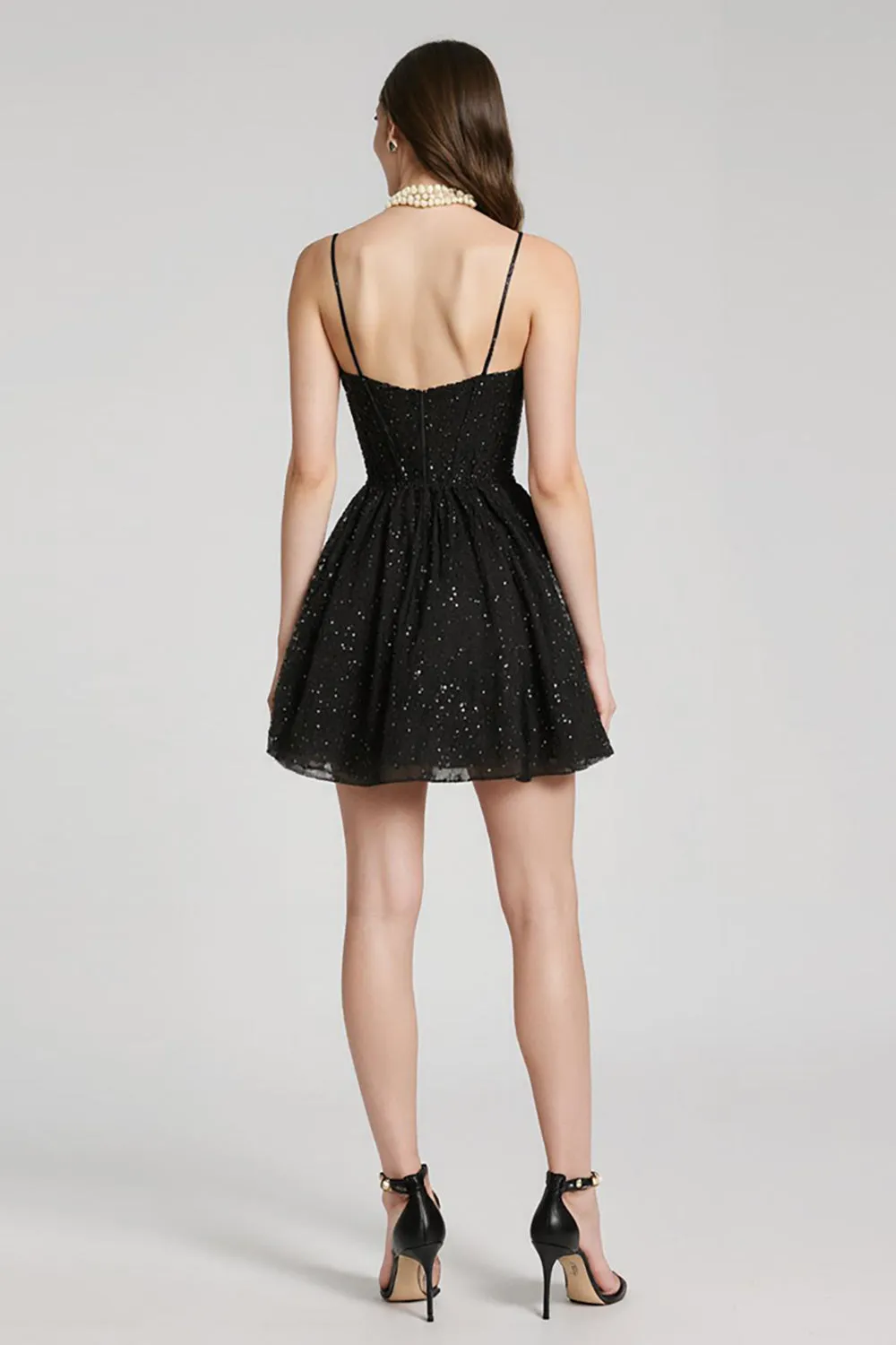 Sparkly Black Sequin Sweetheart A Line Short Cocktail Dress sold by Zapaka product image thumbnail 2