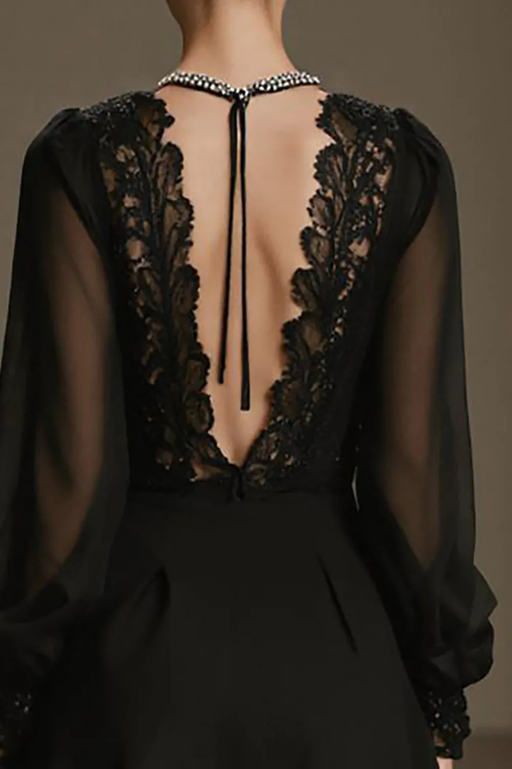 Black Chiffon Deep V-Neck A Line Short Cocktail Dress with Sleeves sold by Zapaka product image thumbnail 4