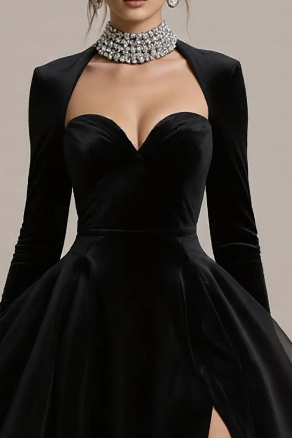 Black Velvet A Line Midi Cocktail Dress with Sleeves sold by Zapaka product image thumbnail 3