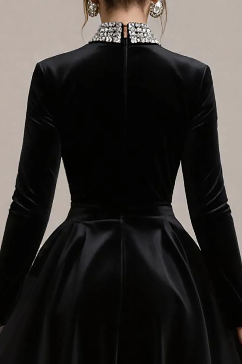 Black Velvet A Line Midi Cocktail Dress with Sleeves sold by Zapaka product image thumbnail 4